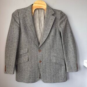 Vintage Men Tweed Herringbone Blazer Sport Coat 44R‎ Classic British Academia